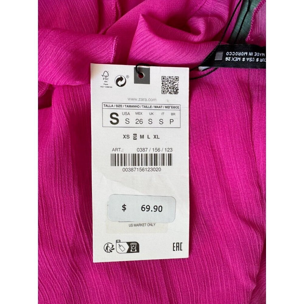 NWT Zara Magenta Pink Ruffled Midi Slip Dress Women Size Small - Picture 7 of 10